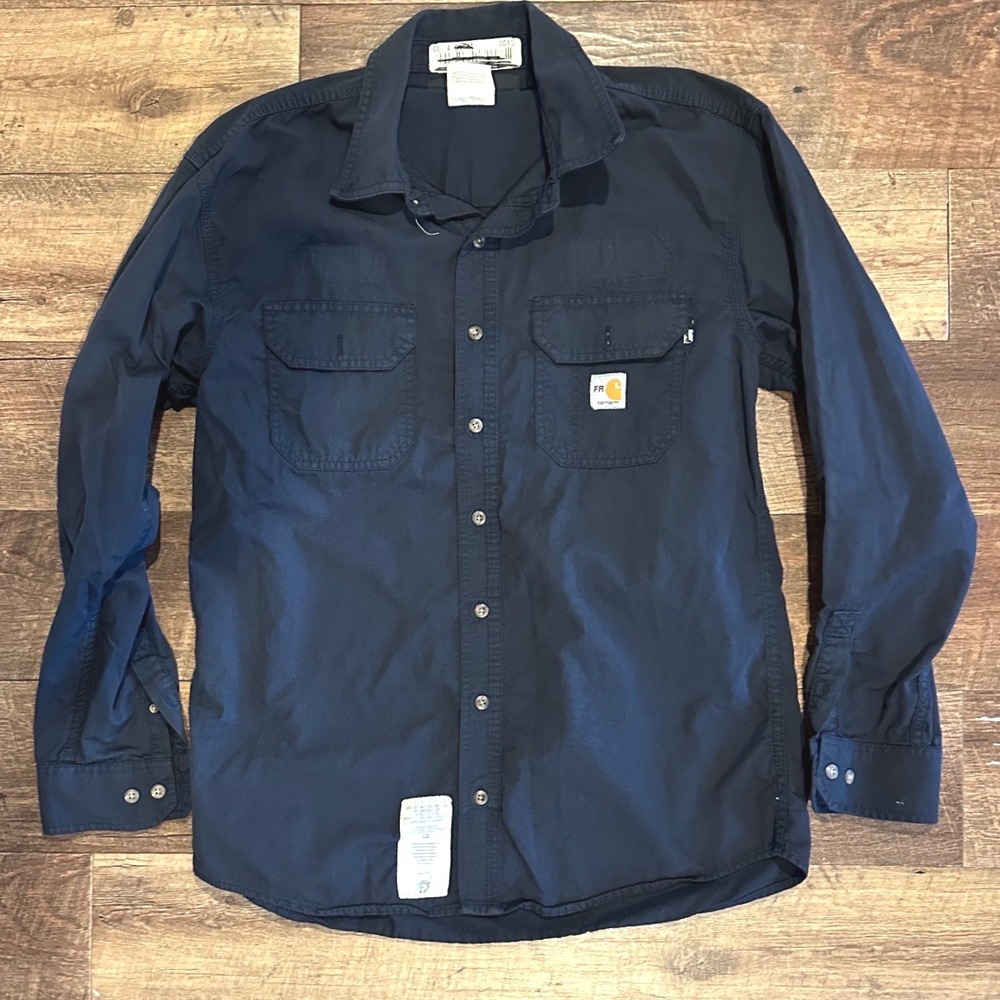 Carhartt FR Flame Resistant Work Shirt Mens Large Navy Blue Style 392-20